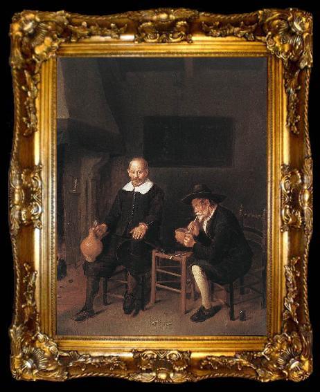 framed  BREKELENKAM, Quiringh van Interior with Two Men by the Fireside f, ta009-2
